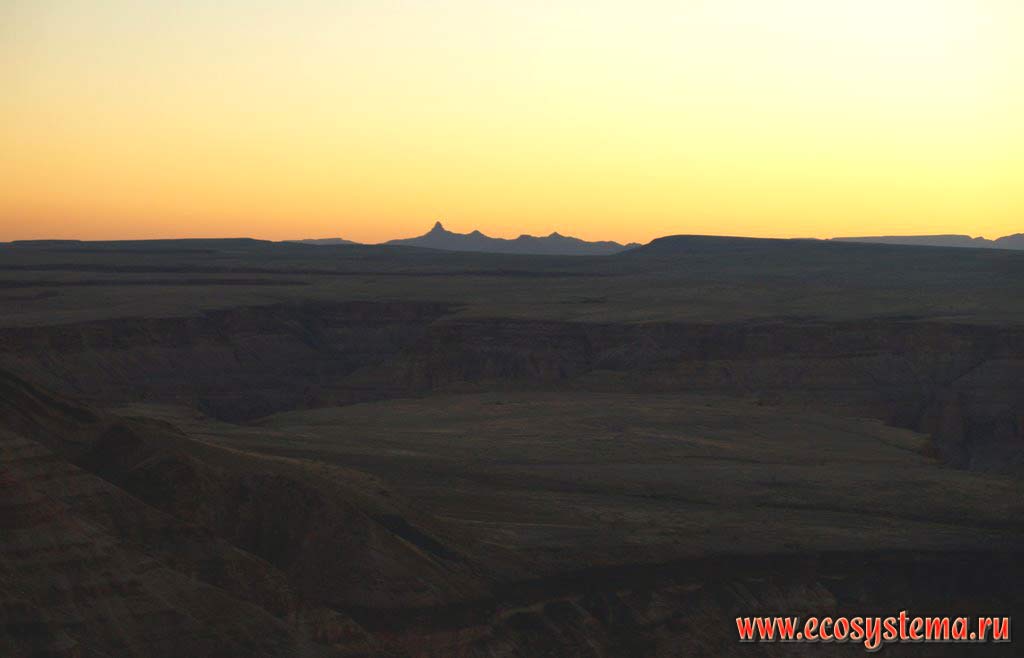 The Fish River Canyon in the sunset. Ai-Ais / Richterveld Transfrontier National Park, Southern Namibia, South African Plateau