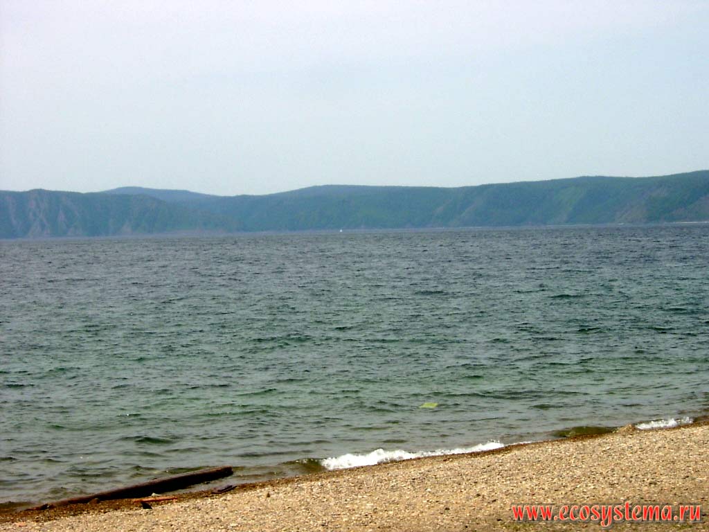 Baikal Lake shore in Listvianka. View to Listvennichniy (Larch) Bay