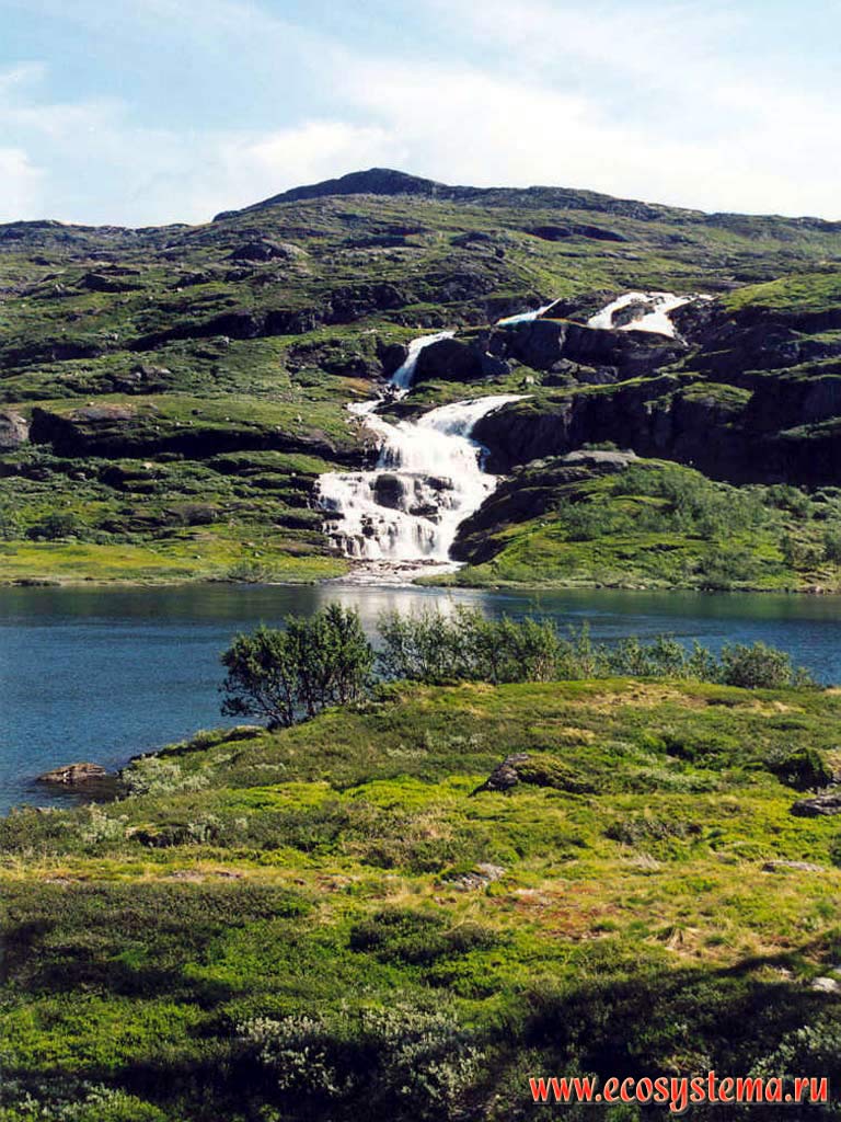 Горная река, впадающее в ледниковое озеро (1700 м над уровнем моря).
Скандинавские горы (горная система)
