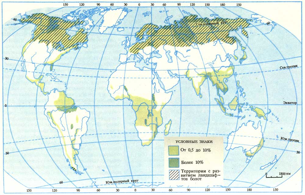 Распределение заболоченных территорий на Земле